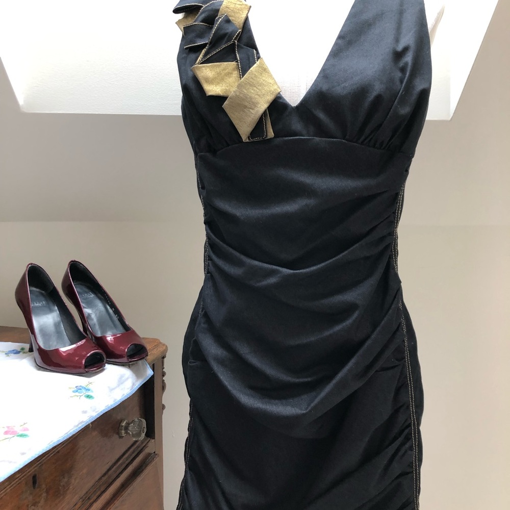 VINTAGE 1980’s black polished denim party dress